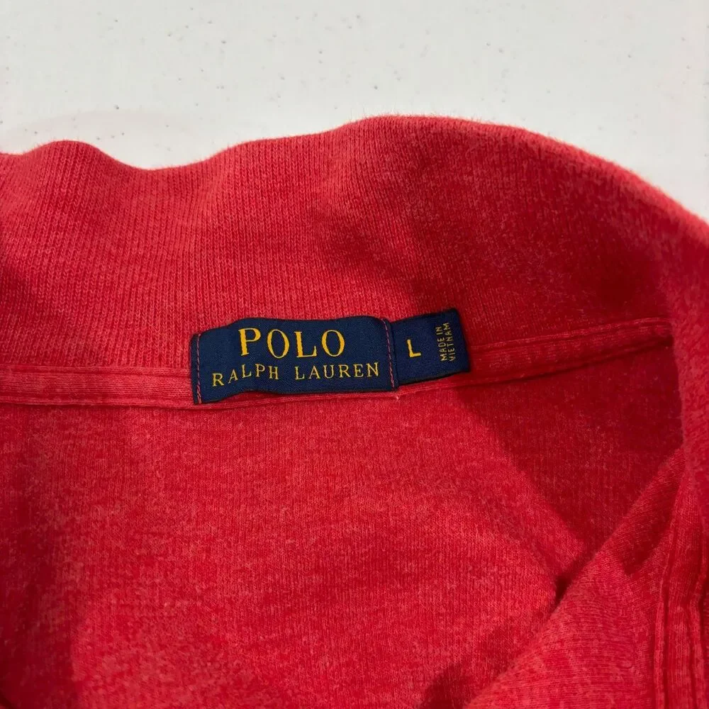 Polo Ralph Lauren Pullover Sweater Men L Red 1/4 Zip Blue Pony Preppy Classic